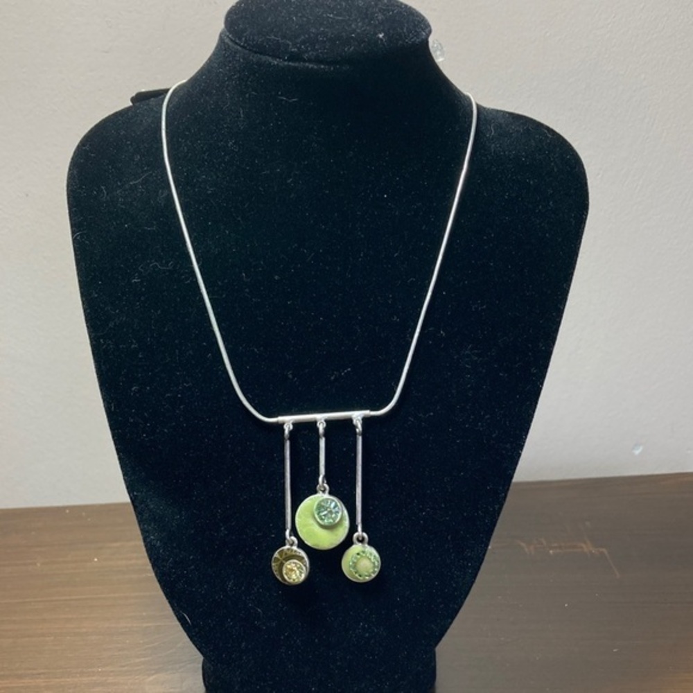 Pilgrim Silver Necklace with Green and Gold Accents